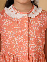 Orange Print Collar Embroidery Detail Dress
