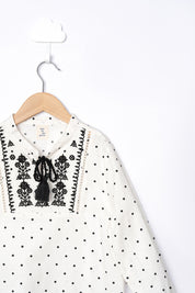 Embroidery Detail Polka Dot Blouse