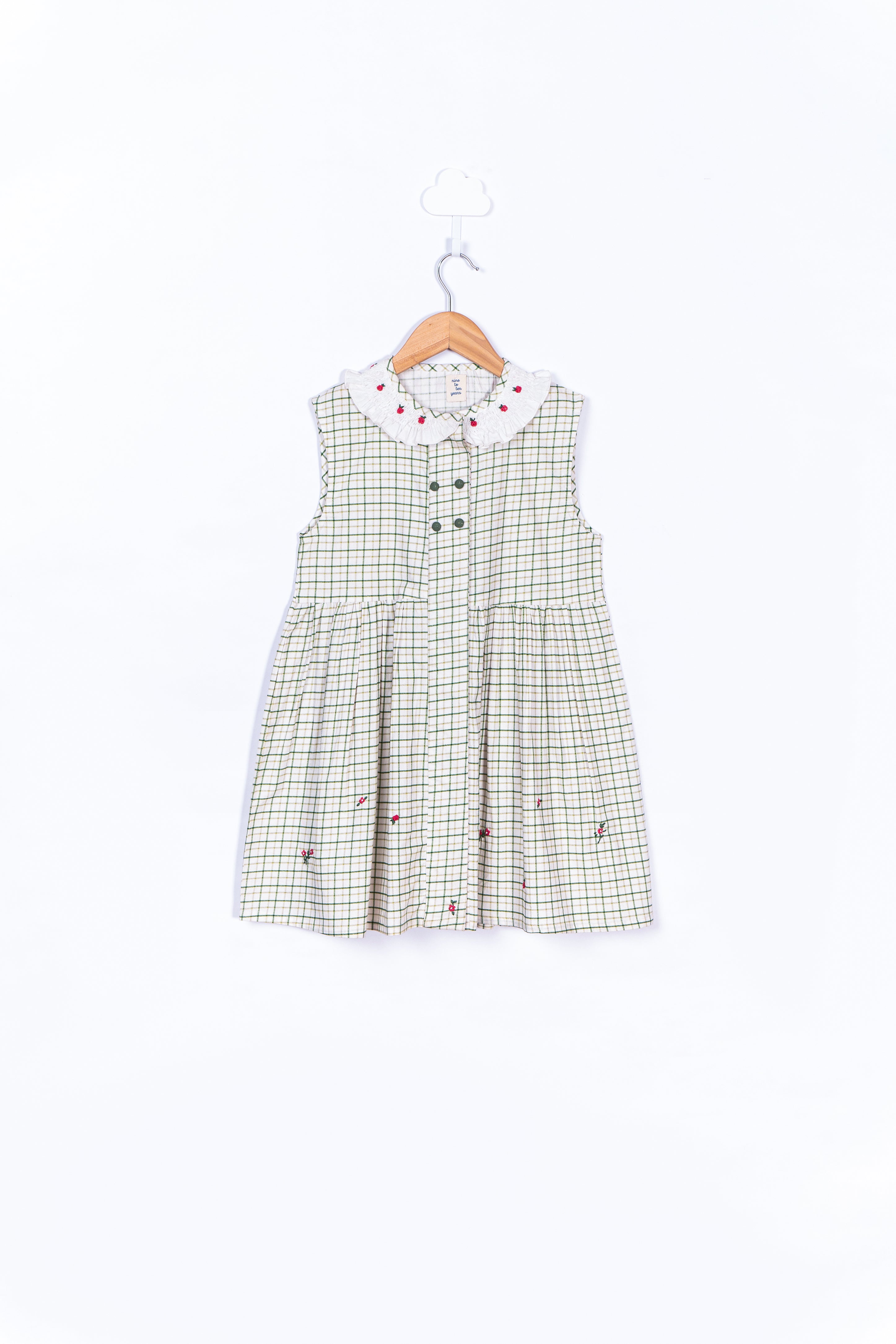 GREEN CHECKS AND EMBROIDERY DRESS