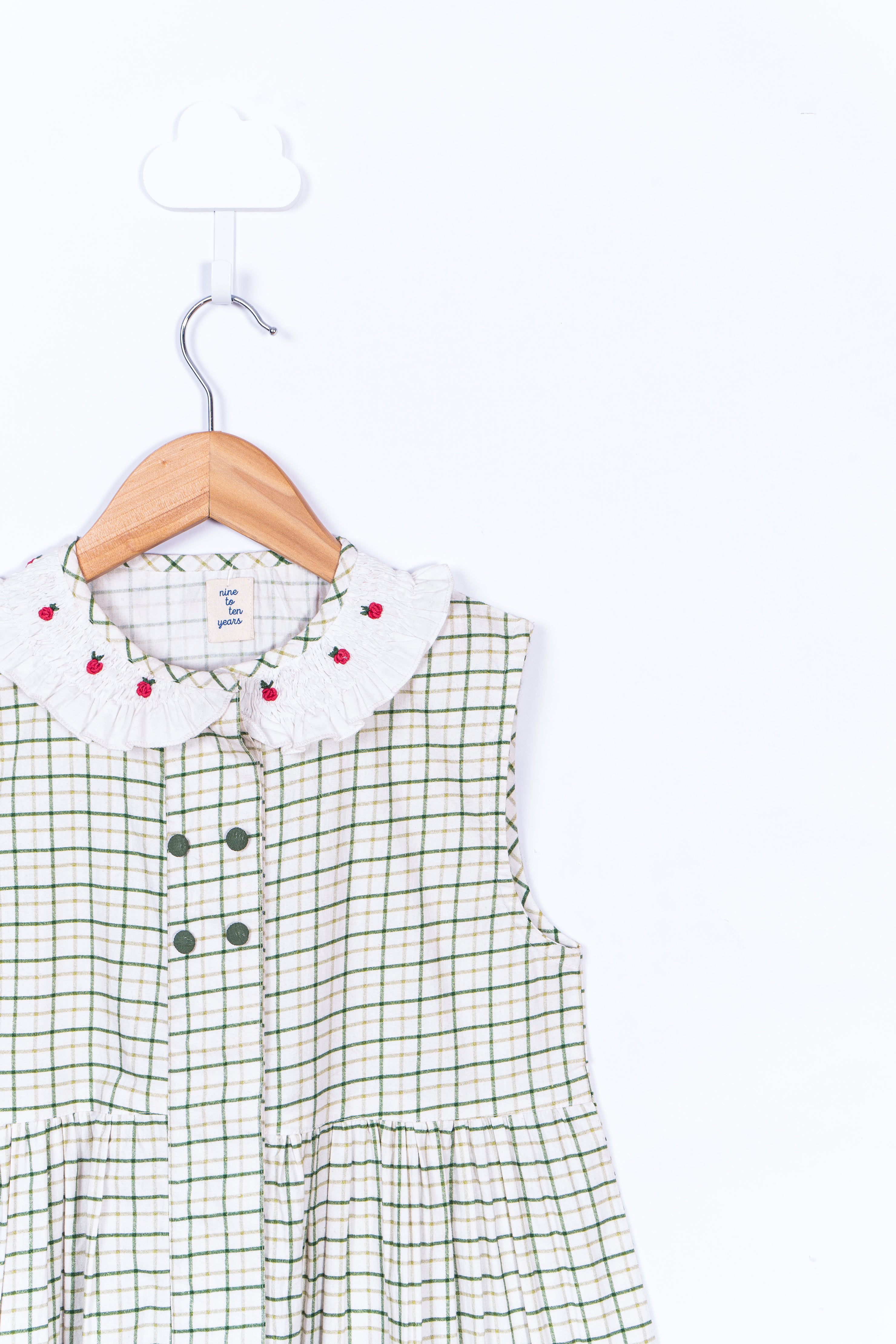 GREEN CHECKS AND EMBROIDERY DRESS