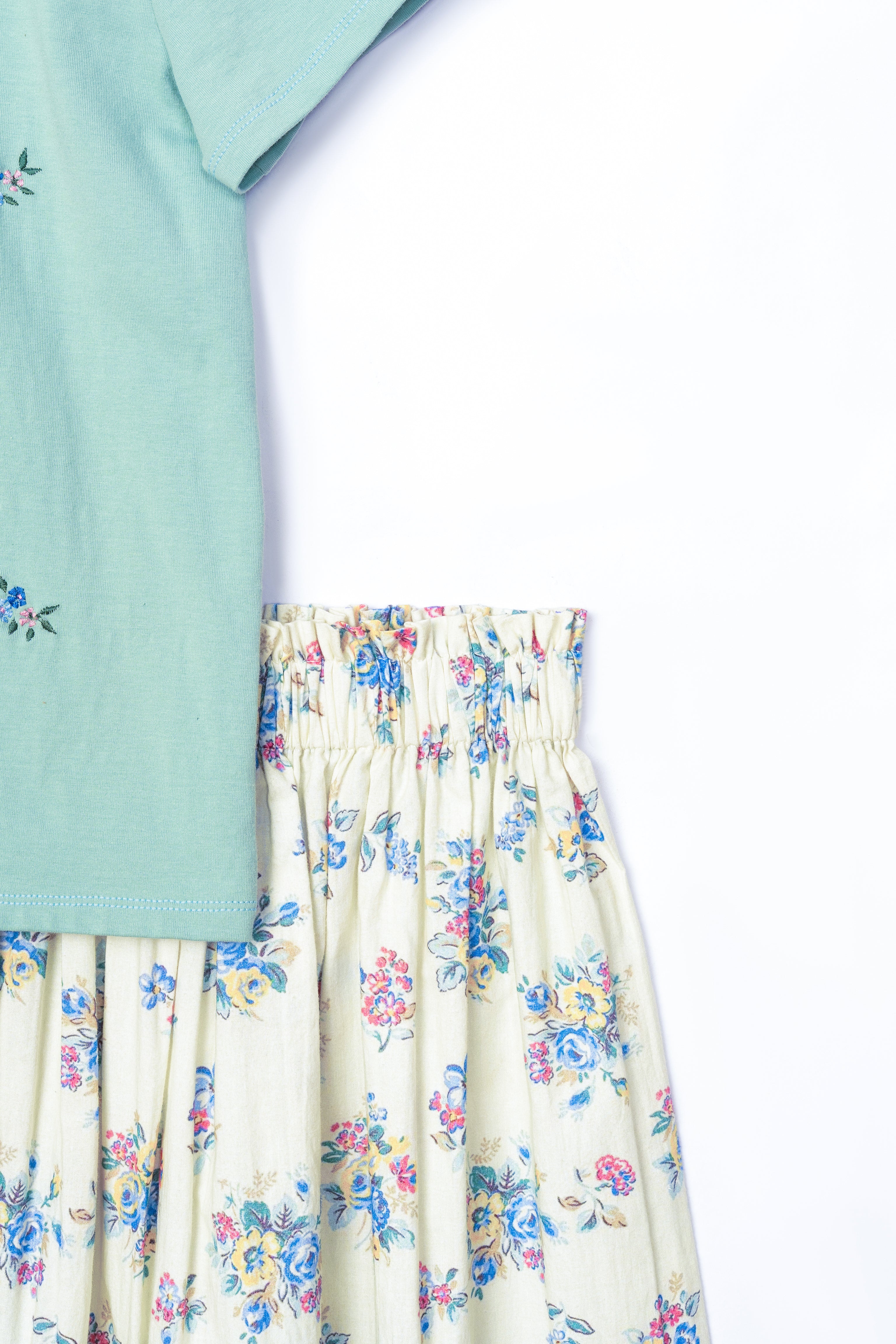 BLUE AND PINK ROSES SKIRT SET