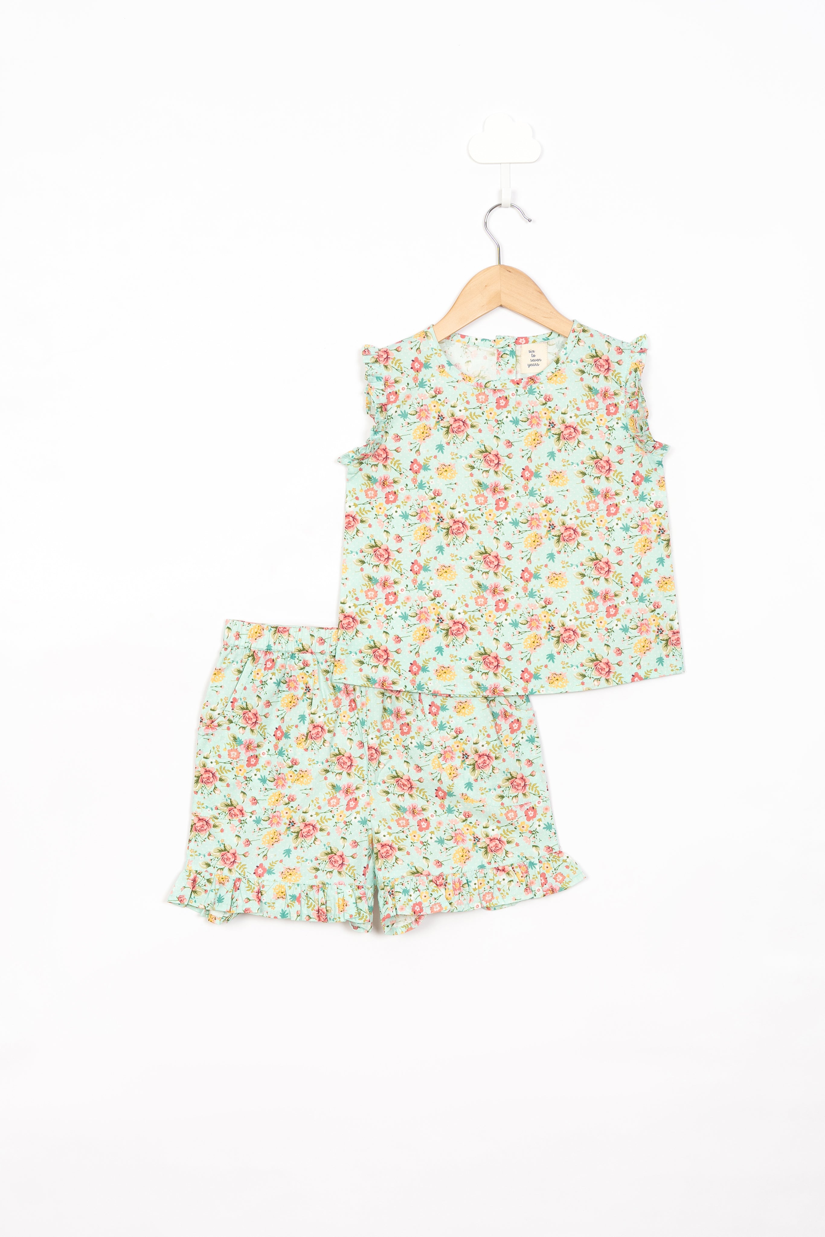 Green Floral Print Shorts Set