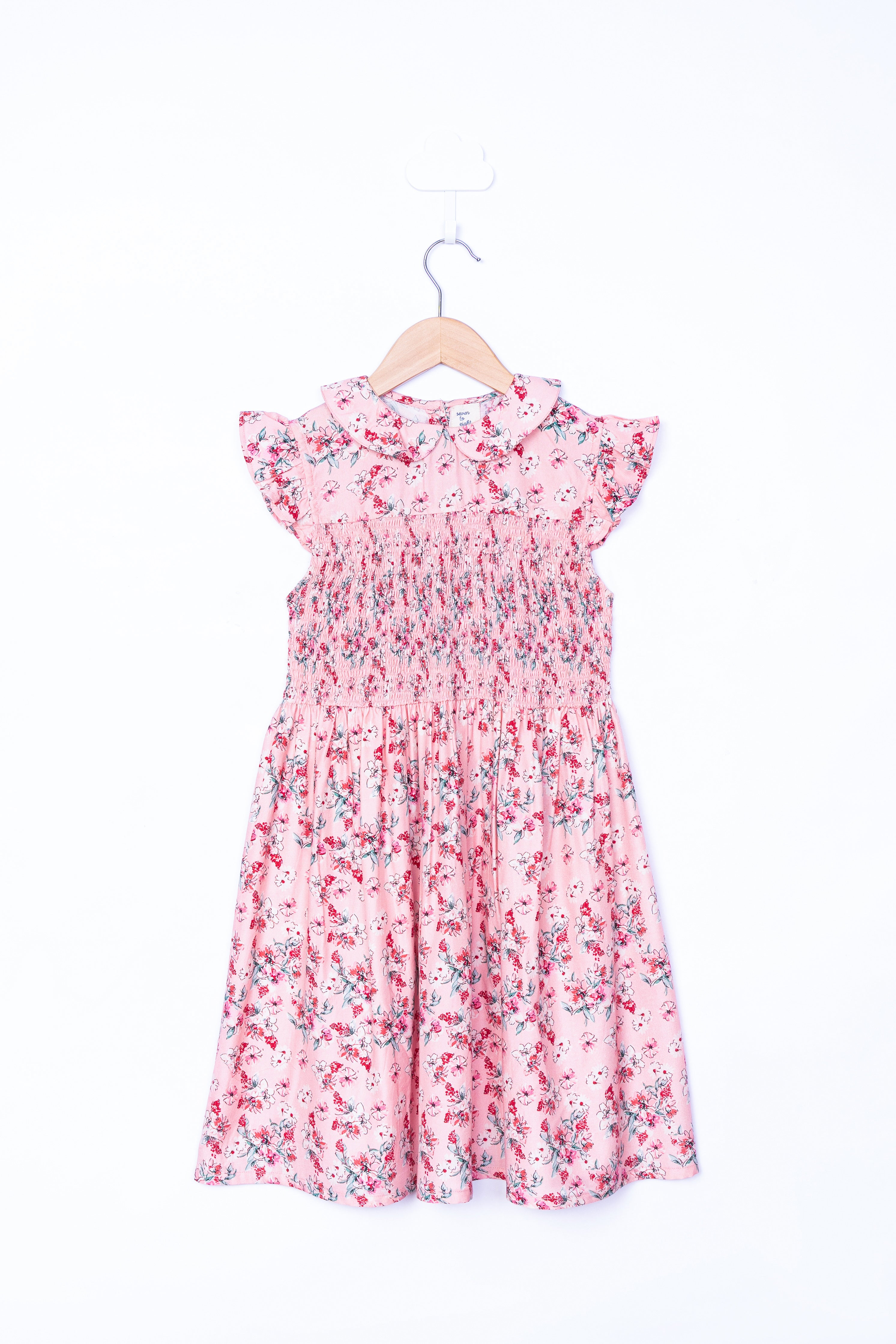 SMOCKED PINK FLORAL DRESS