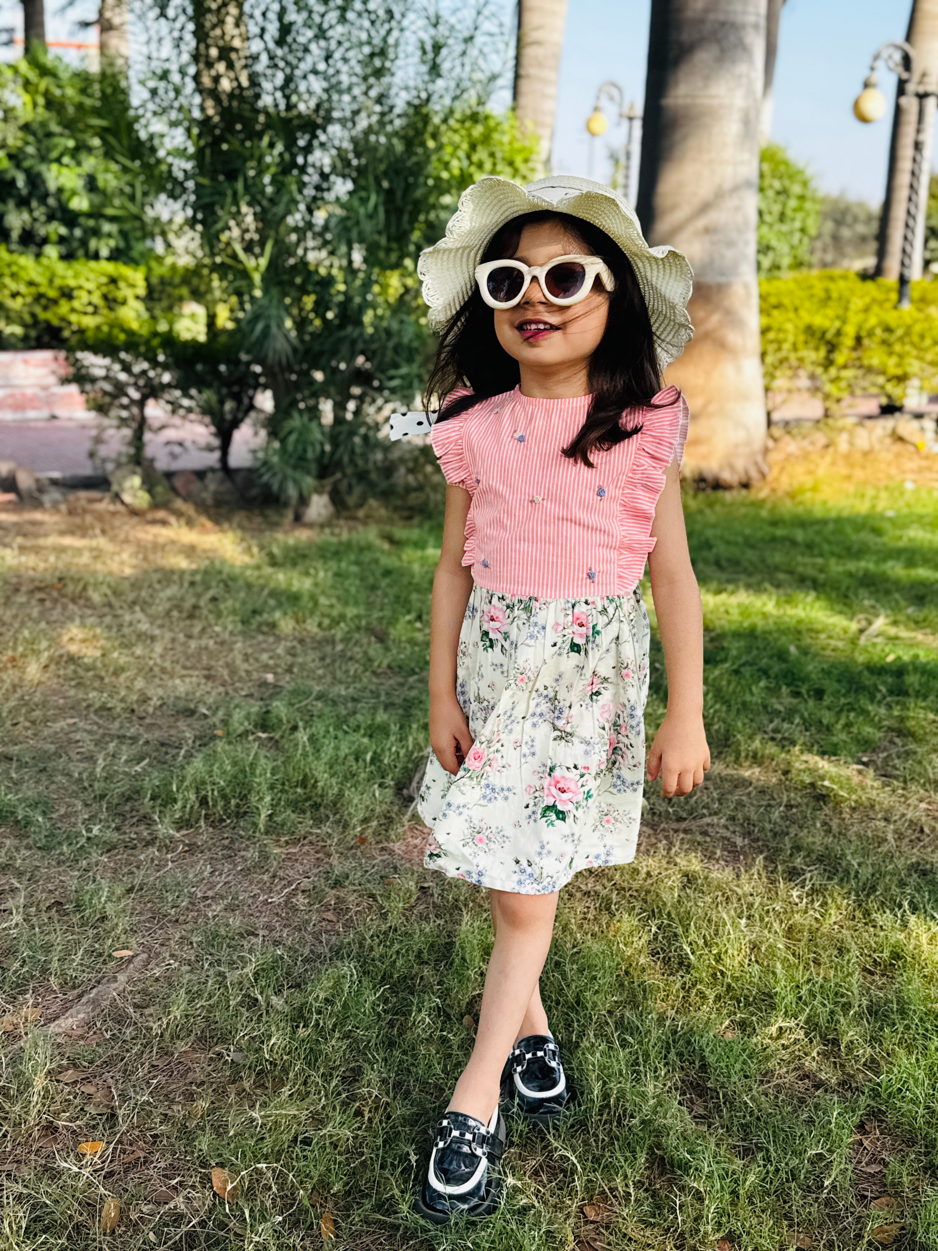 Pink Stripe & Floral Print Dress