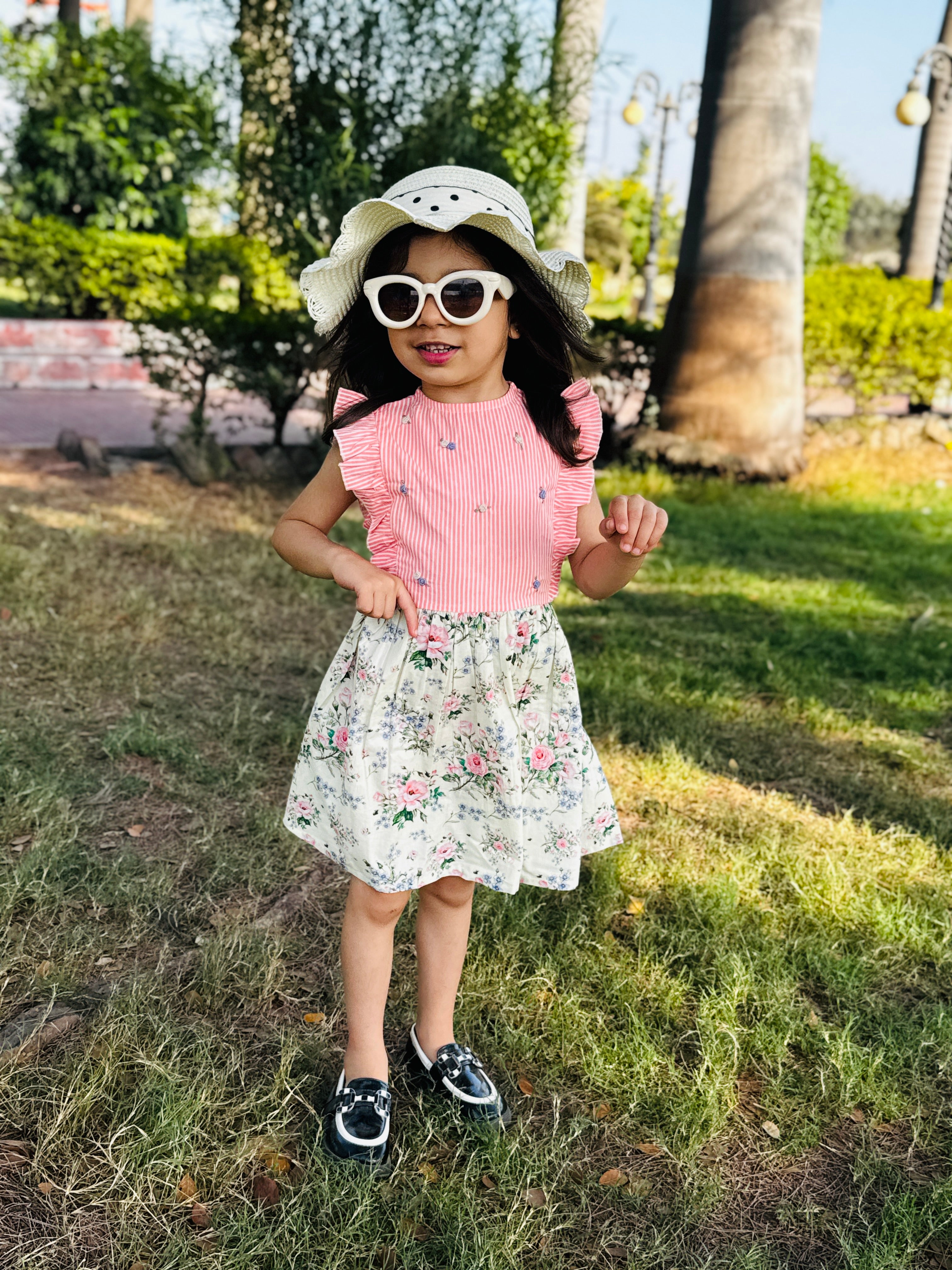 Pink Stripe & Floral Print Dress