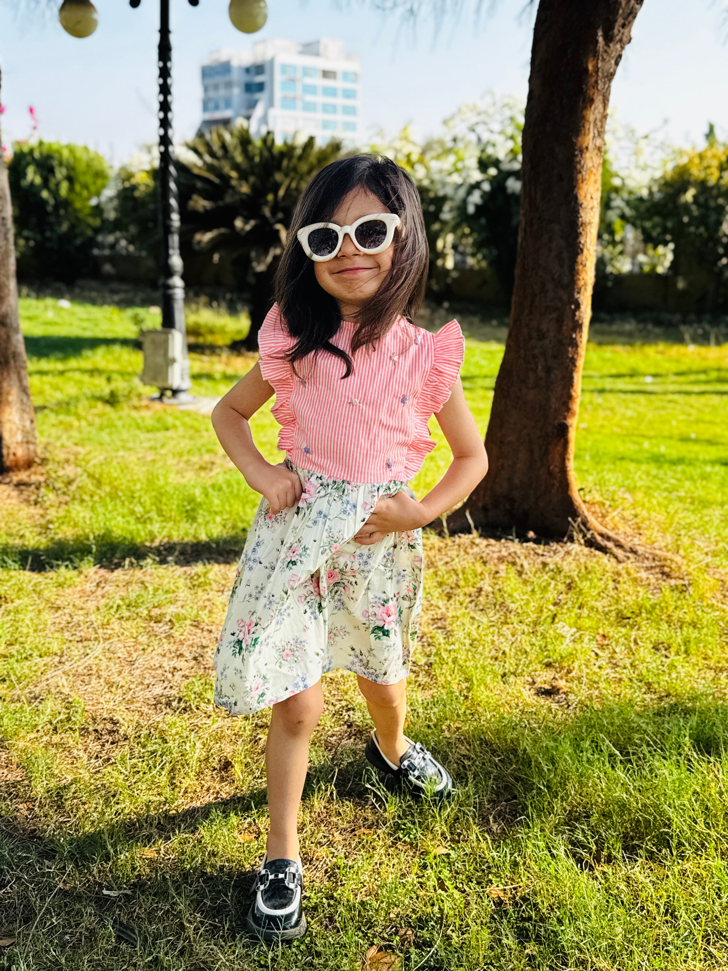 Pink Stripe & Floral Print Dress