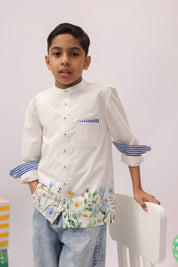 white floral embroidered shirt