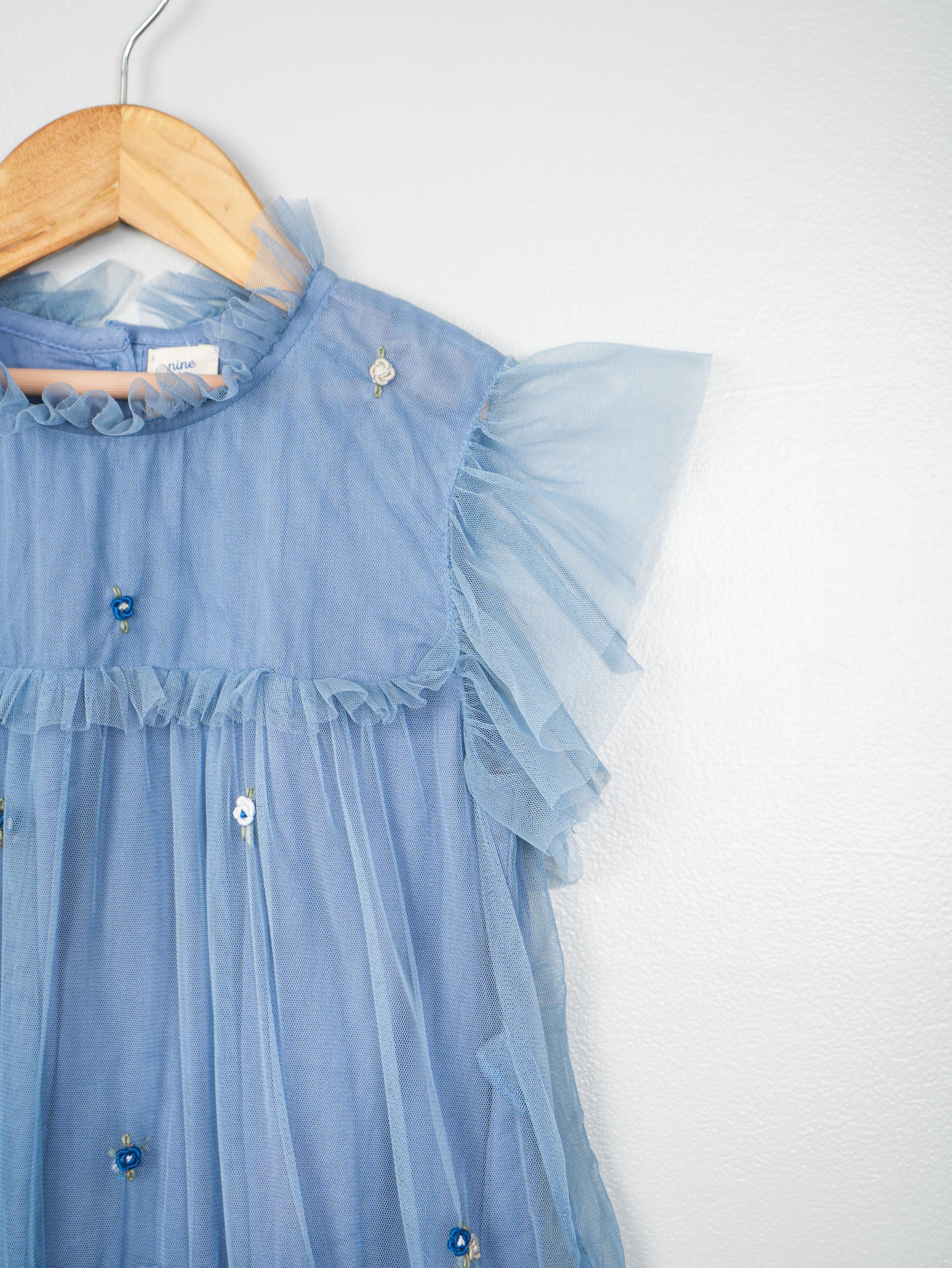 Blue Tulle Embroidery Dress