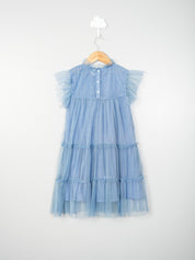 Blue Tulle Embroidery Dress