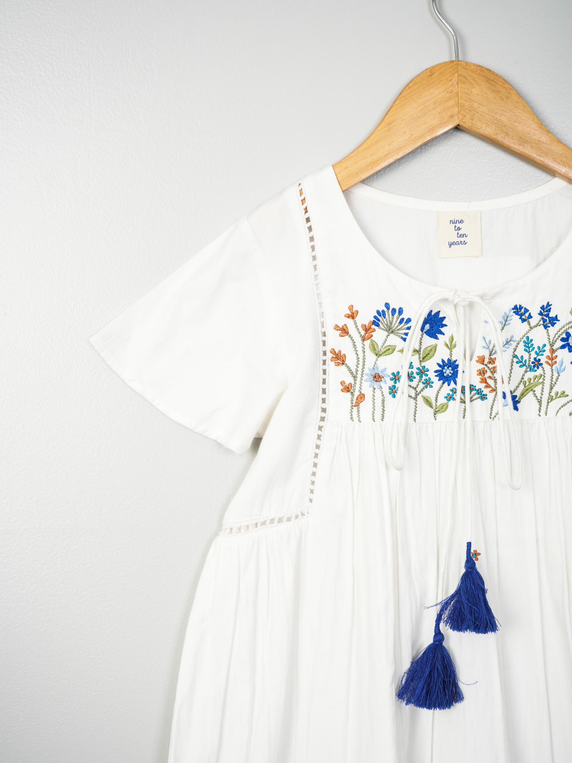 White Embroidery & Tassel Detail Dress