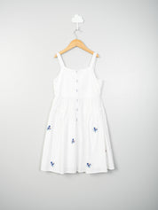 White Blue Embroidery Dress