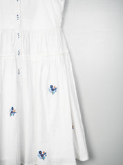 White Blue Embroidery Dress