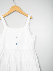 White Blue Embroidery Dress