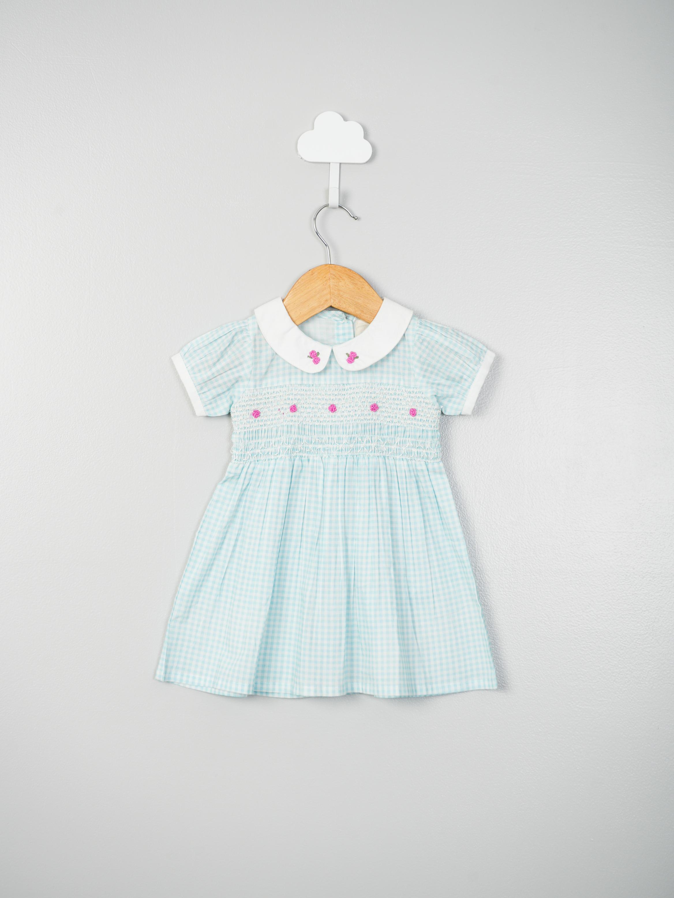 Gingham Checks Embroidered Infant Dress