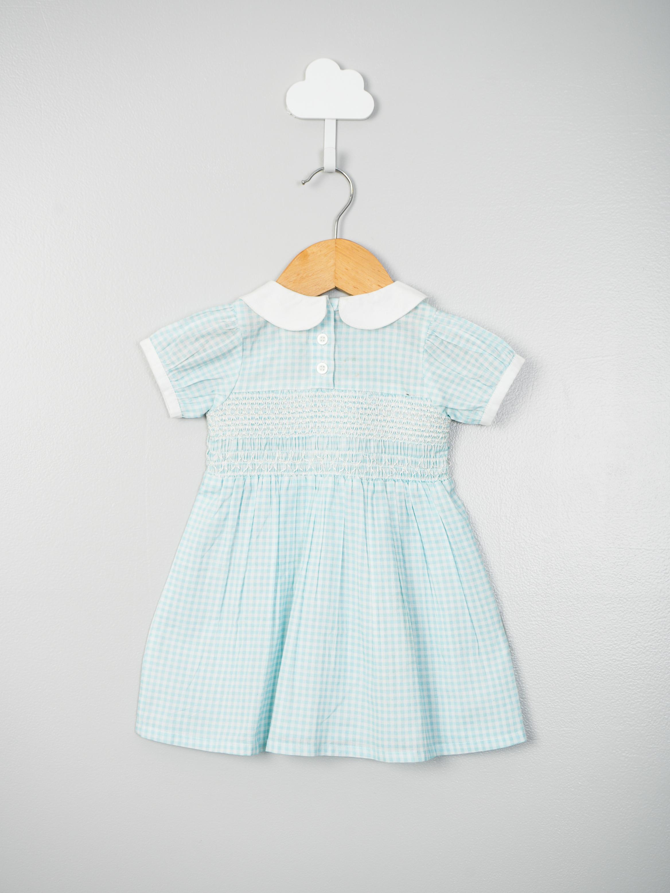 Gingham Checks Embroidered Infant Dress