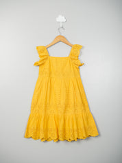 Yellow Anglaise Embroidery Dress