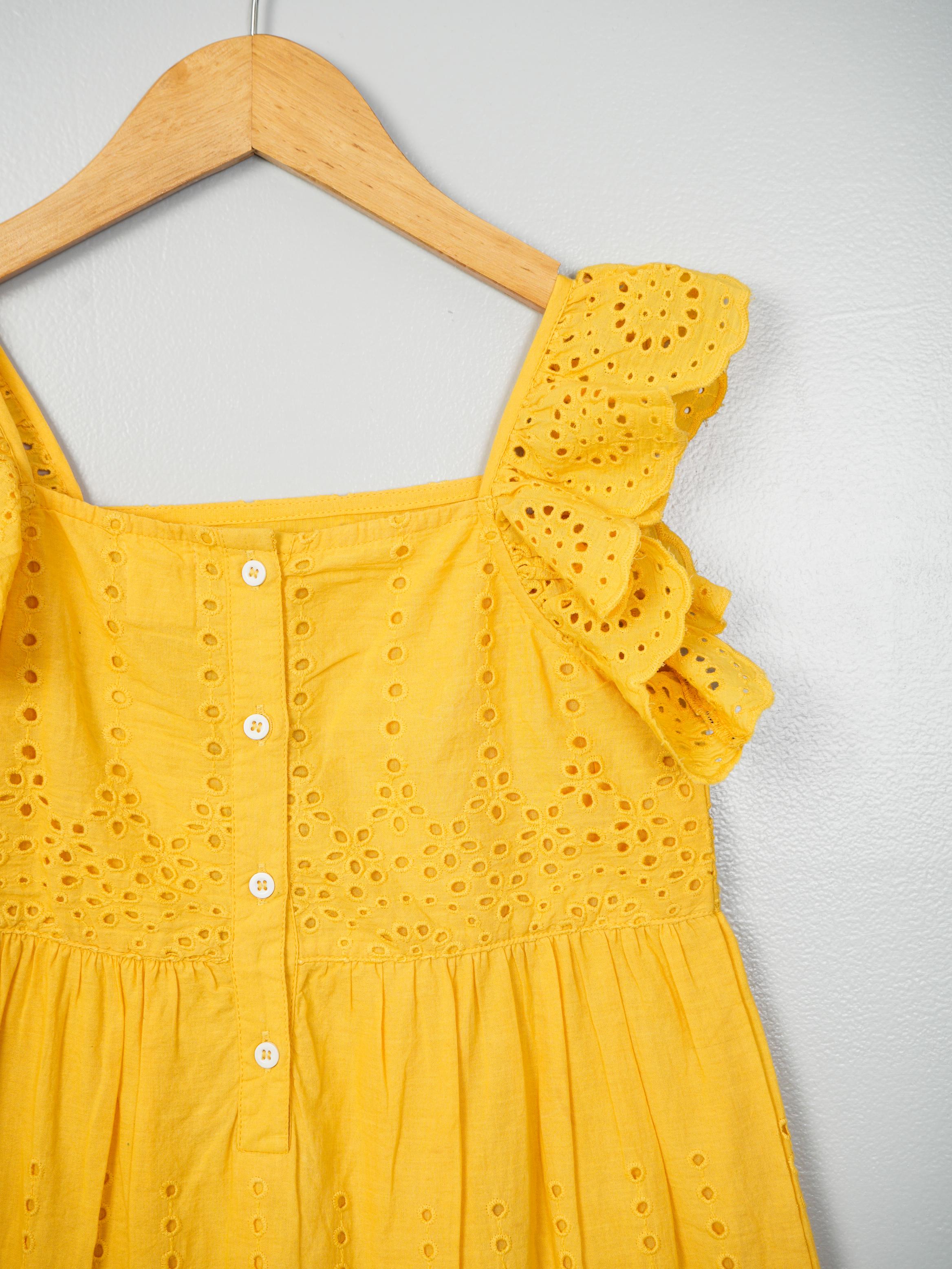 Yellow Anglaise Embroidery Dress