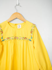 Yellow Pin Tuck and Embroidery Detail Dress