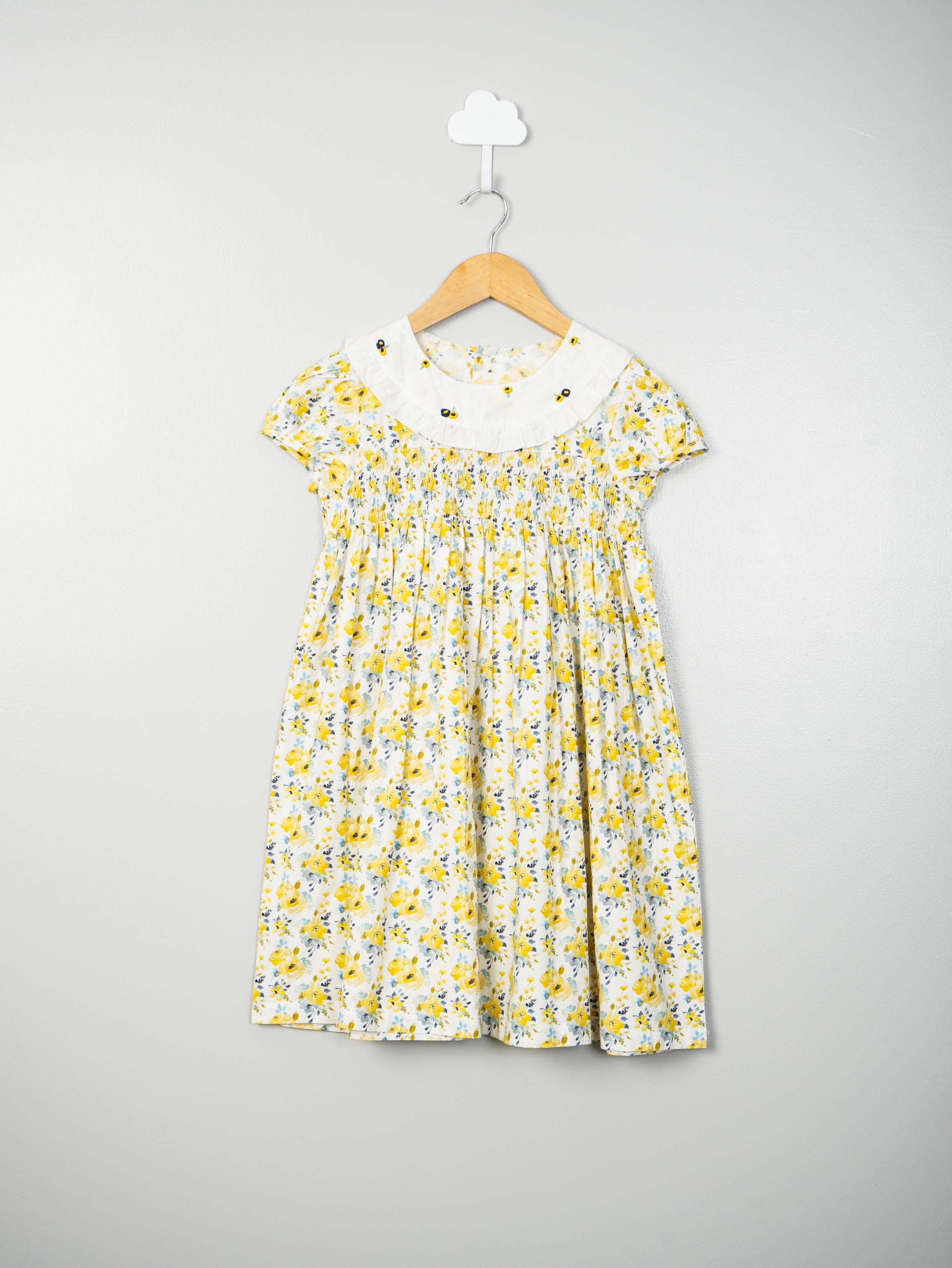 Yellow and White Smocking Detail Dress