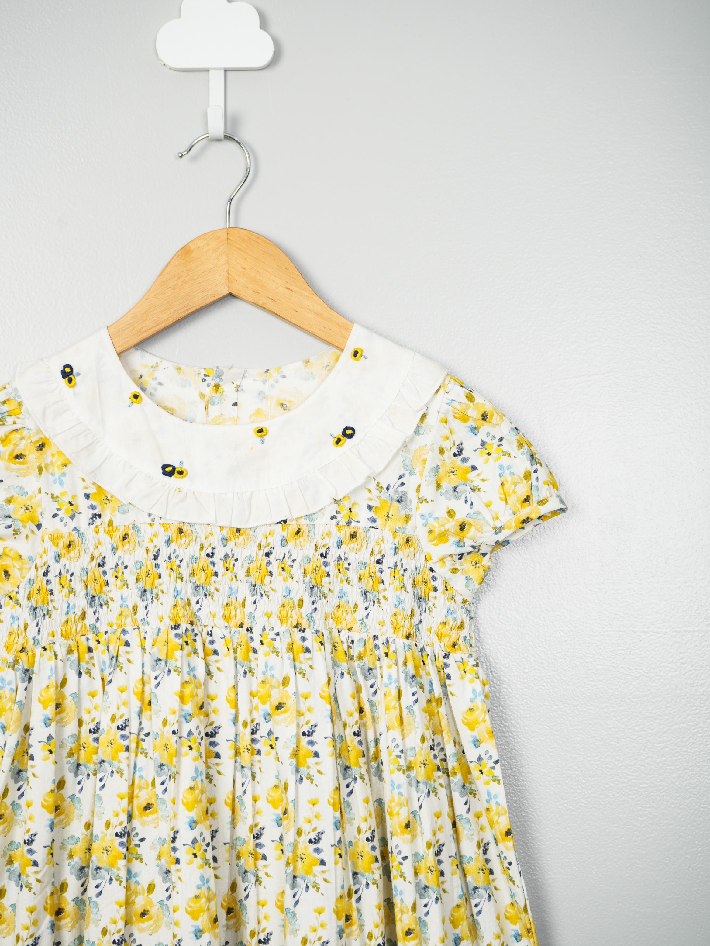 Yellow and White Smocking Detail Dress