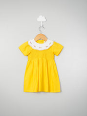 Yellow Smocked and Embroidery 
 Detail Dress