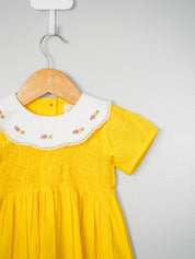 Yellow Smocked and Embroidery 
 Detail Dress