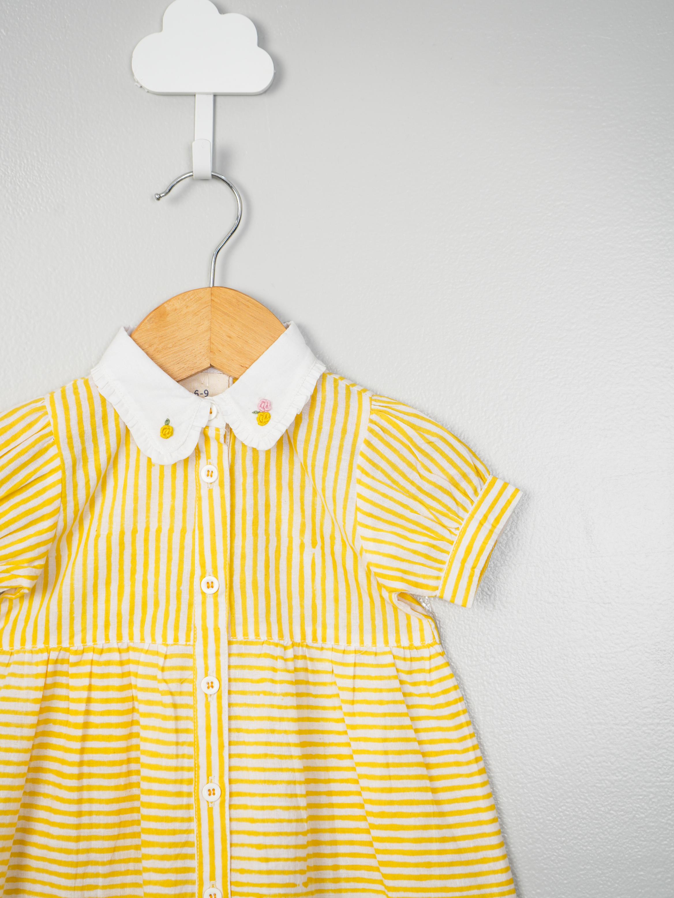 Yellow Stripe and Embroidery
 Detail Dress