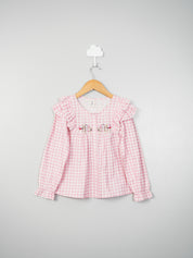 Pink Checks Embroidery Shirt