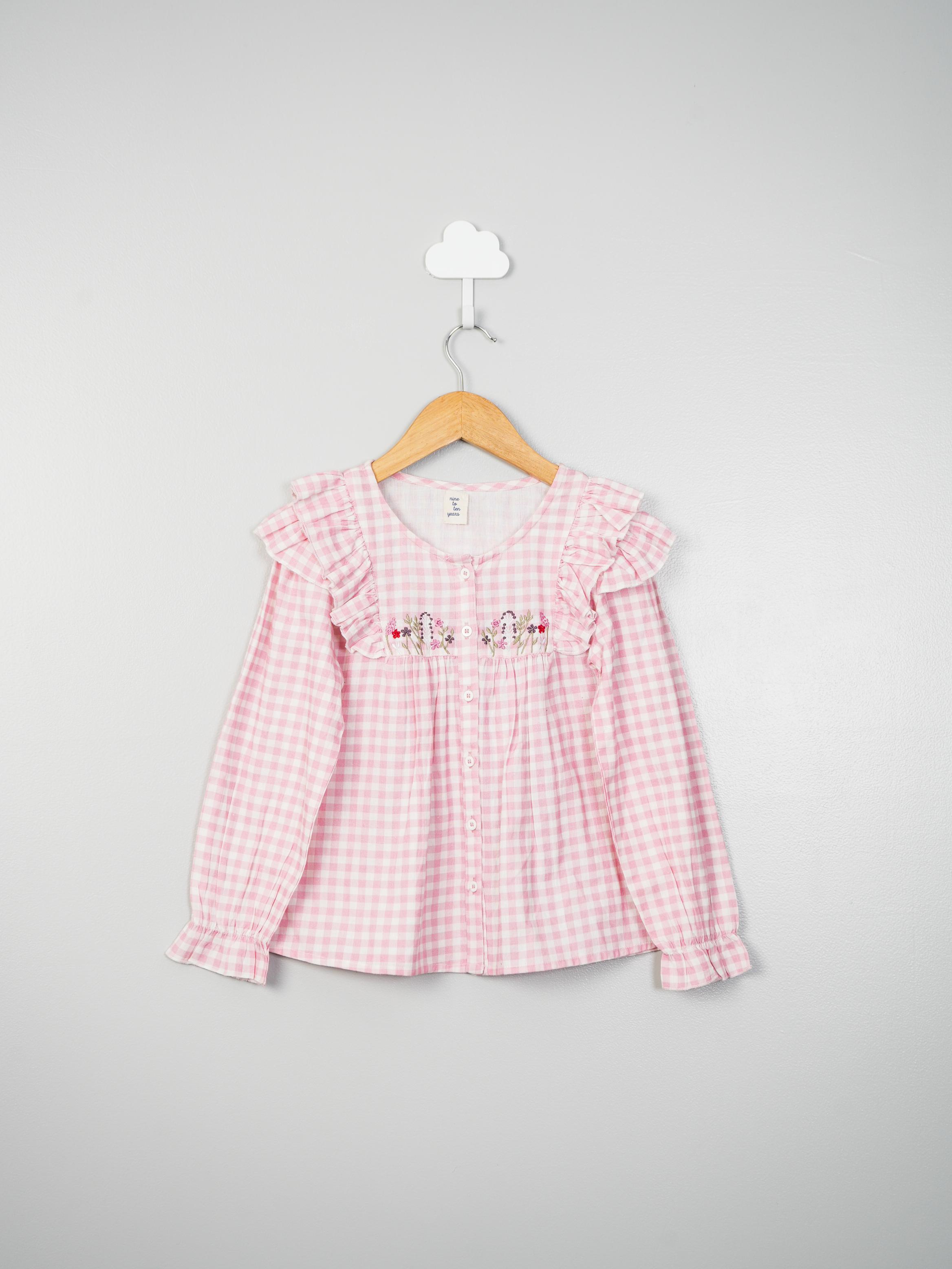 Pink Checks Embroidery Shirt