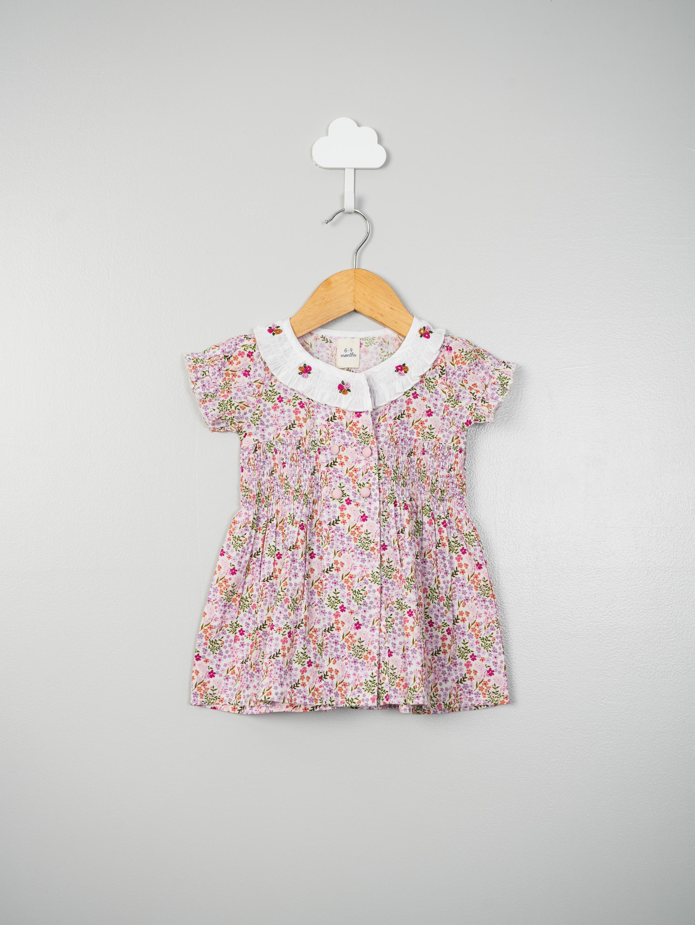 Pink Floral Smocked Infant Dress