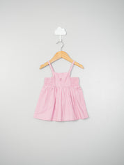 Pink Checks Embroidery Infant Dress