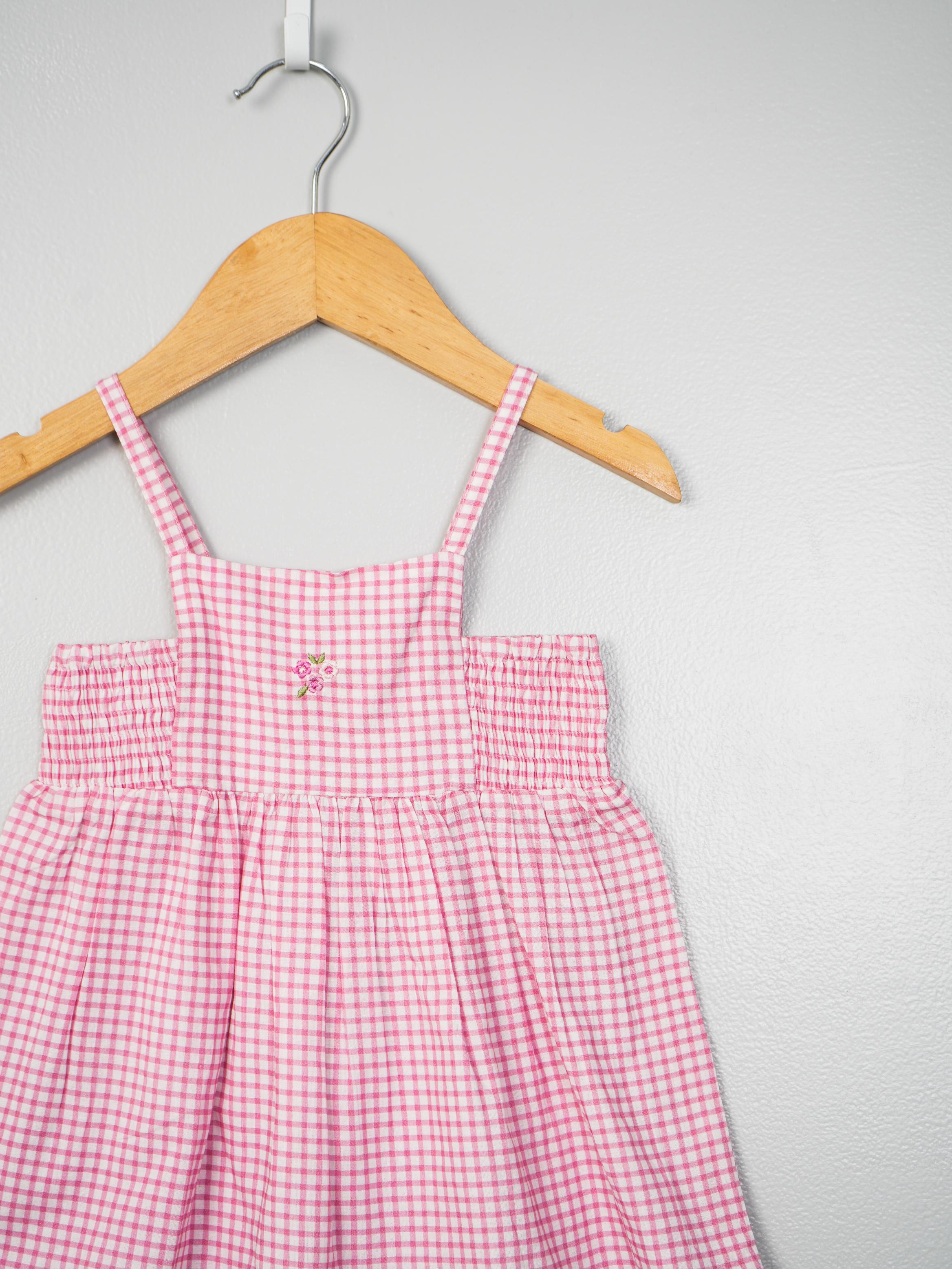 Pink Checks Embroidery Infant Dress