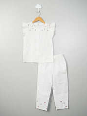 White Pink Embroidery PJ Set