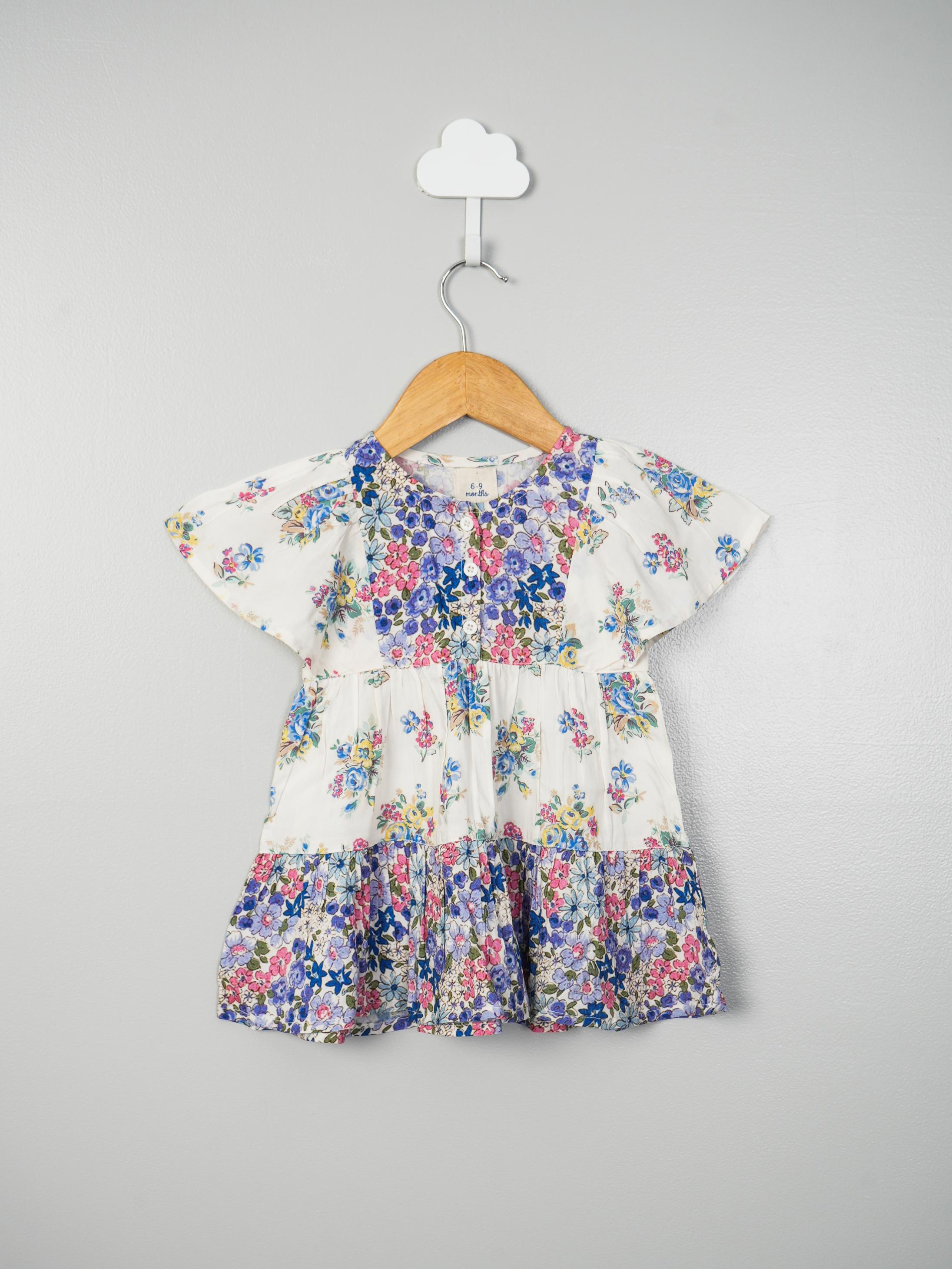 Yellow and Blue Floral Infant Dress