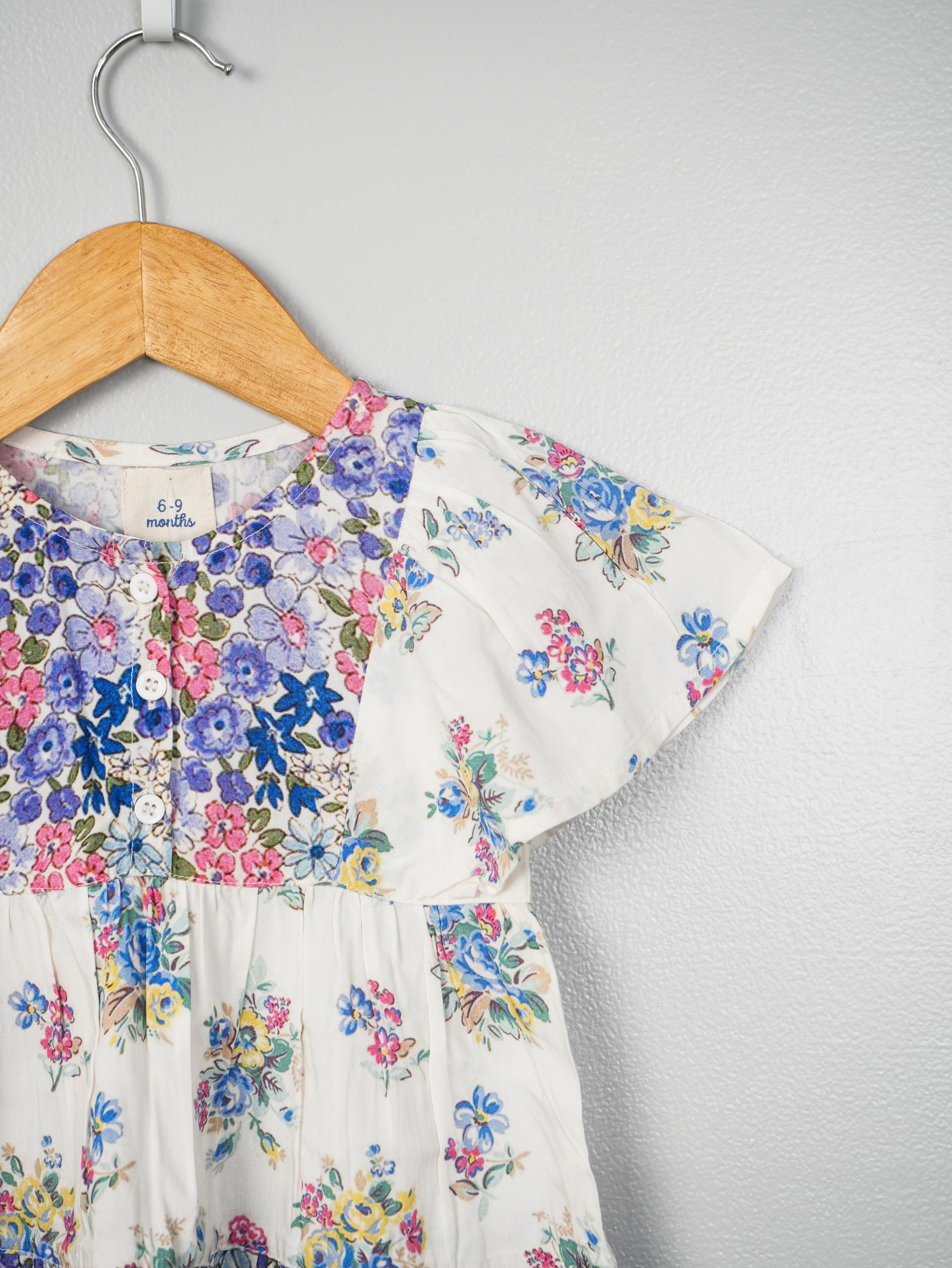 Yellow and Blue Floral Infant Dress