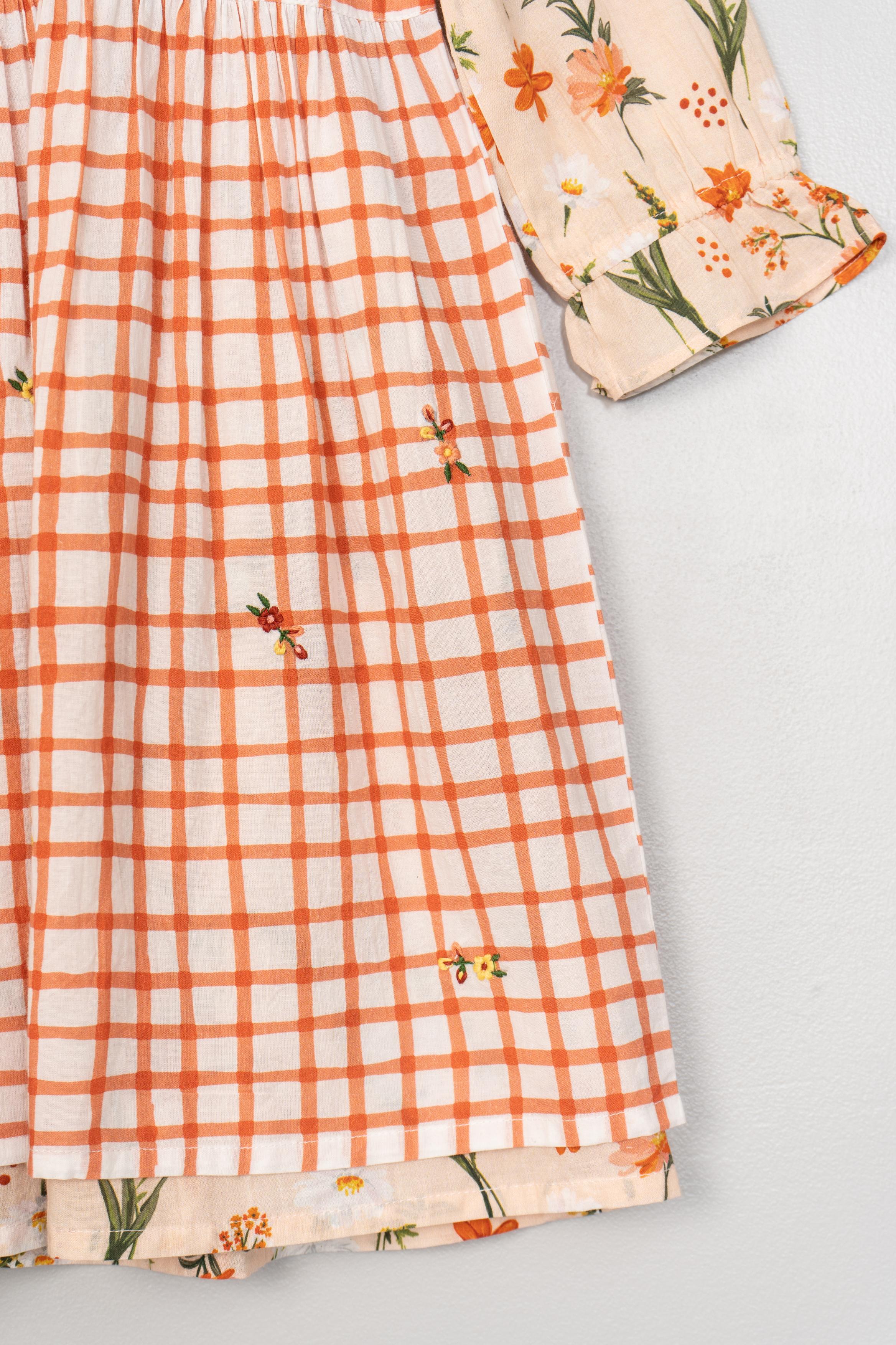 Orange Floral Pinafore Dress