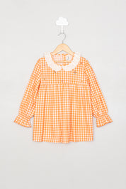 Orange Checks & Embroidery Blouse