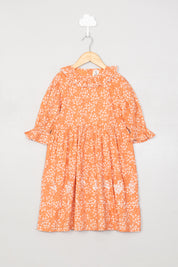 Orange Print & Embroidery Detail Dress