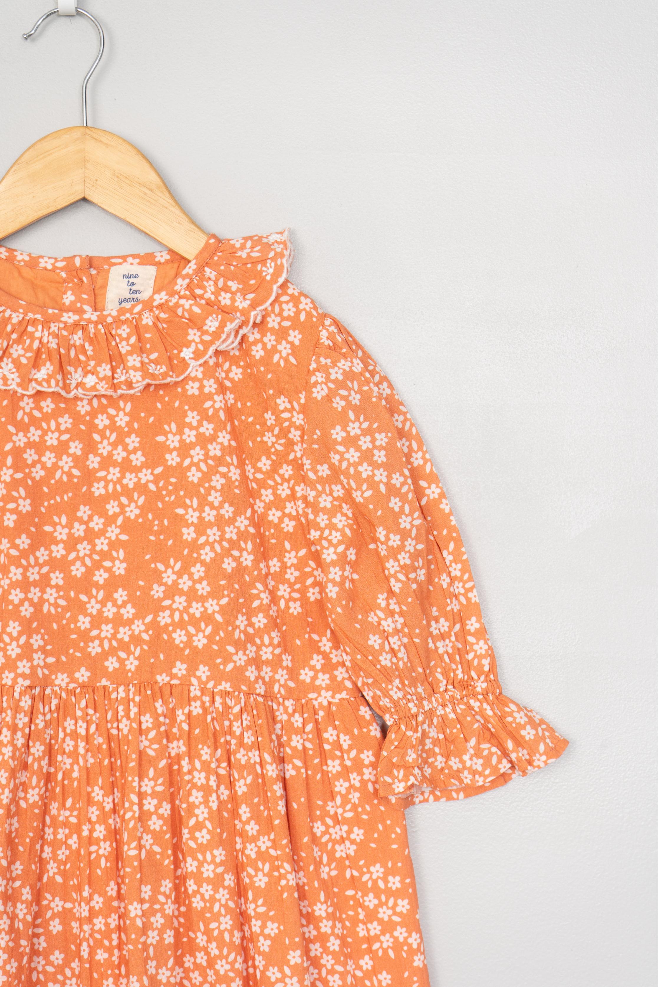 Orange Print & Embroidery Detail Dress