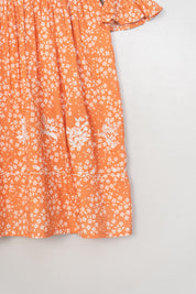 Orange Print & Embroidery Detail Dress