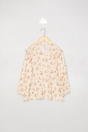 Orange Floral Smocking Detail Blouse