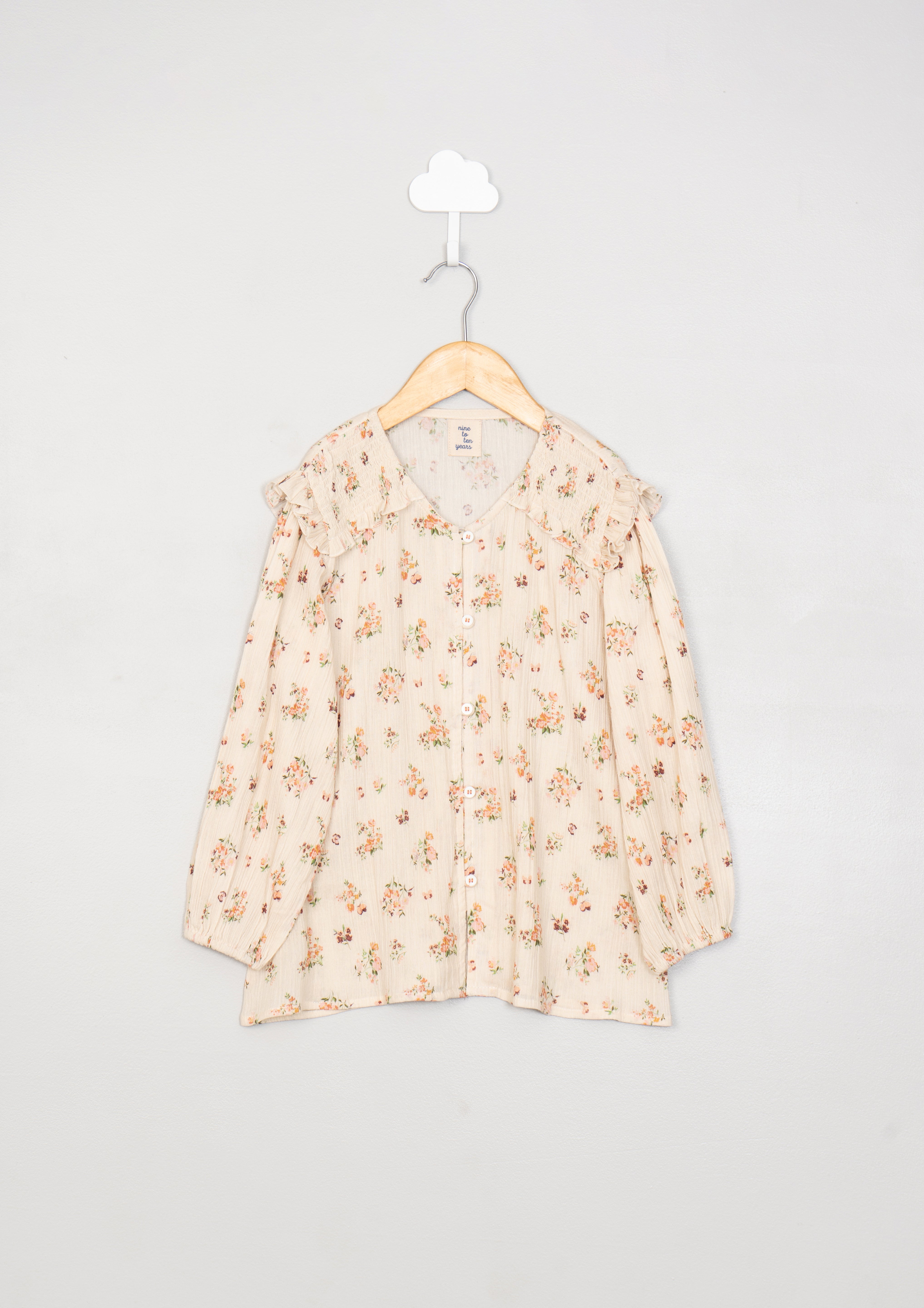 Orange Floral Smocking Detail Blouse