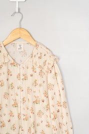 Orange Floral Smocking Detail Blouse