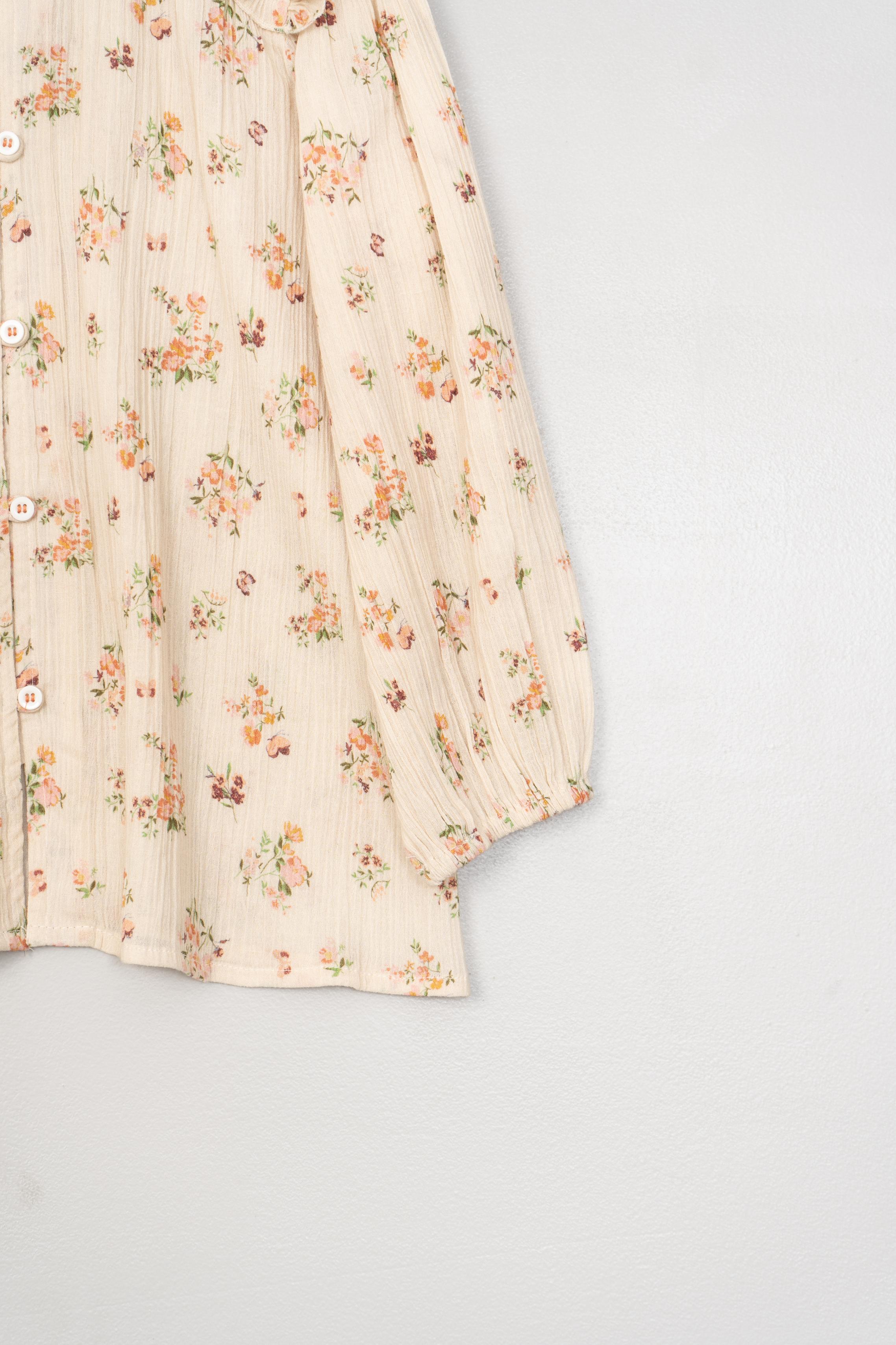 Orange Floral Smocking Detail Blouse