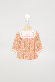 Orange Print & Embroidery Infant Dress