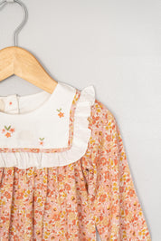 Orange Print & Embroidery Infant Dress