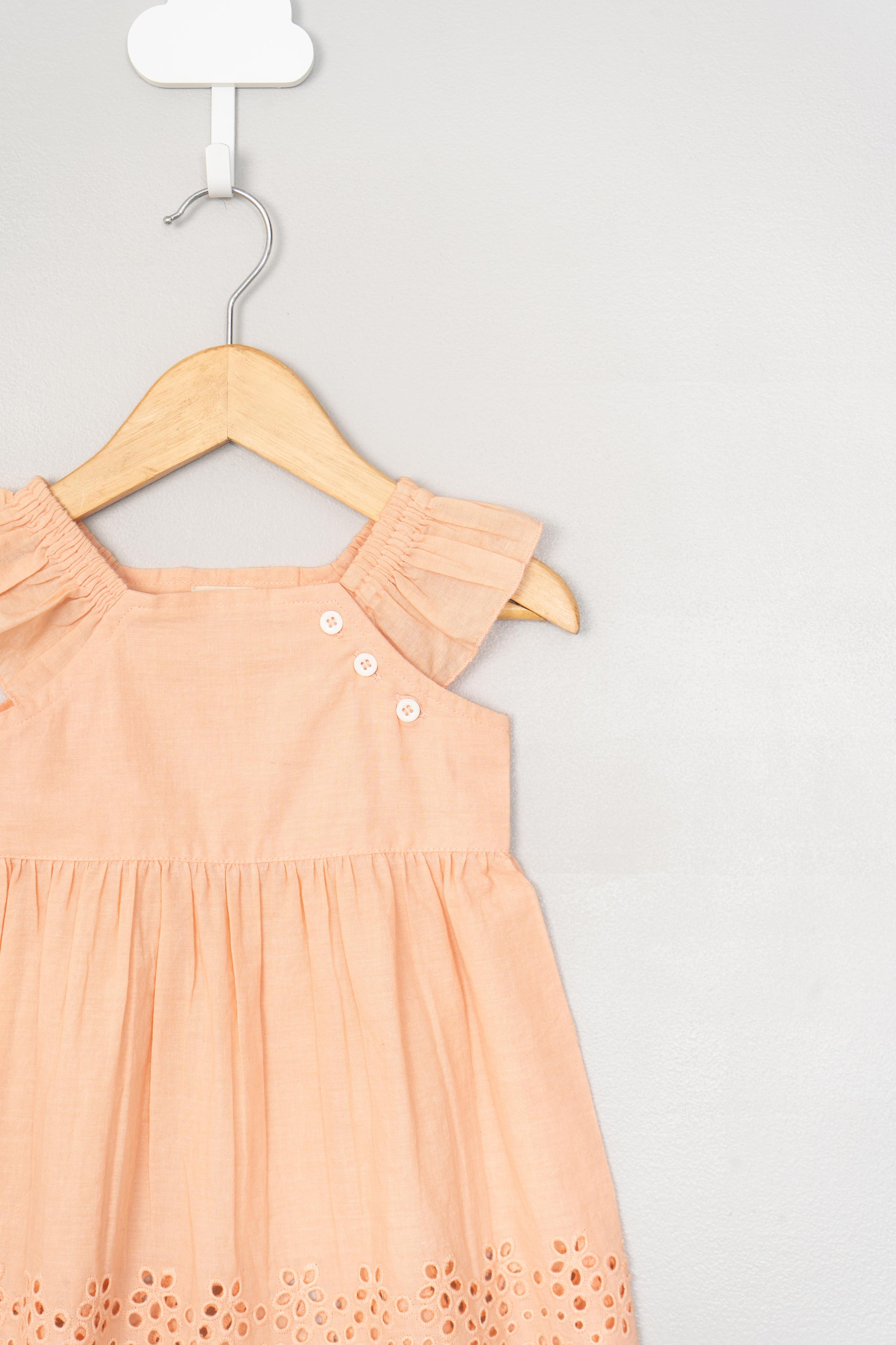 Peach Anglaise Embroidery Dress