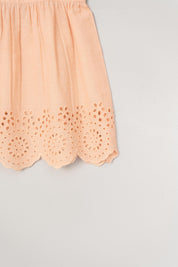 Peach Anglaise Embroidery Dress