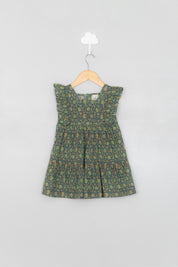 Green Block Print Infant Dress