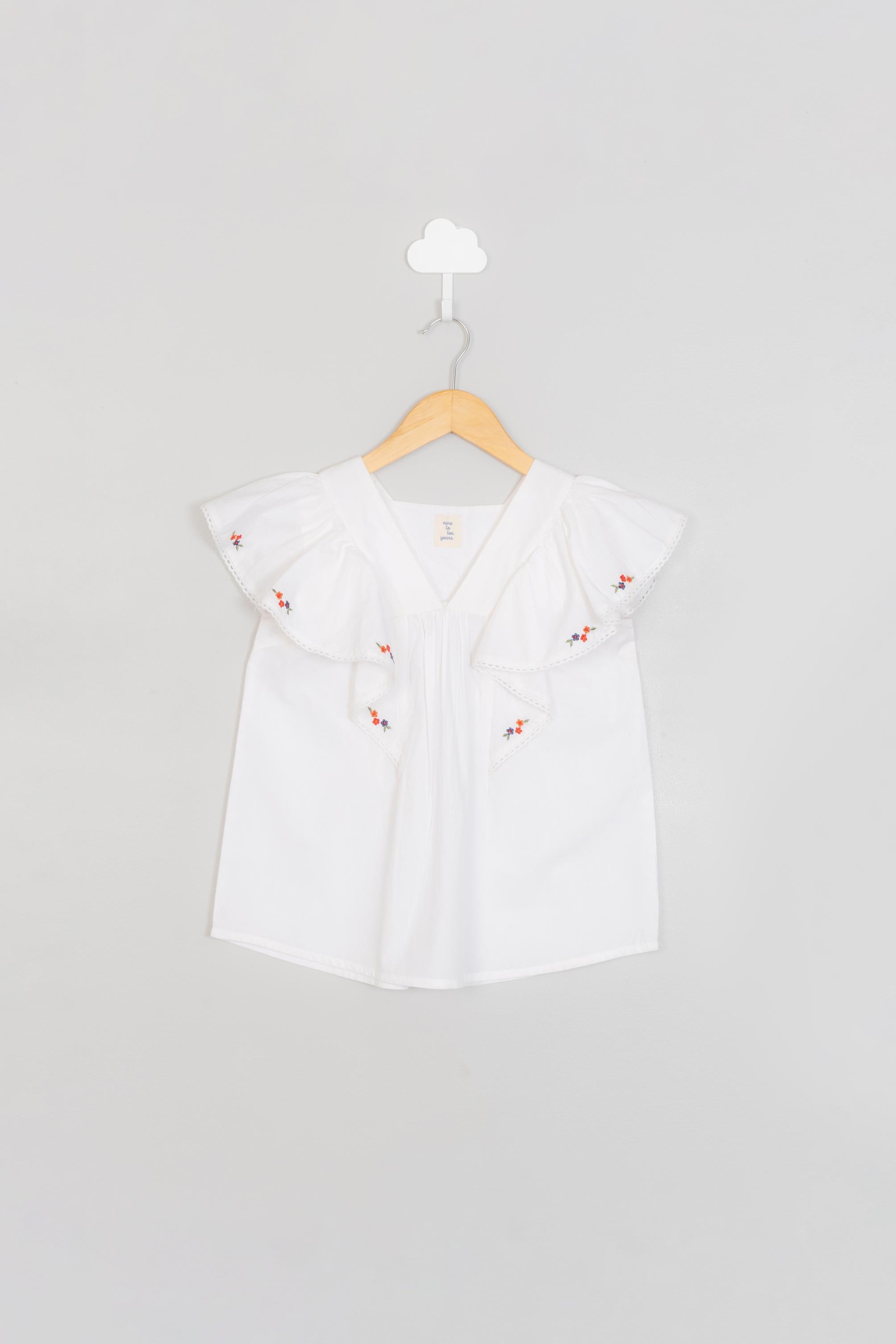 White Red Embroidery Top